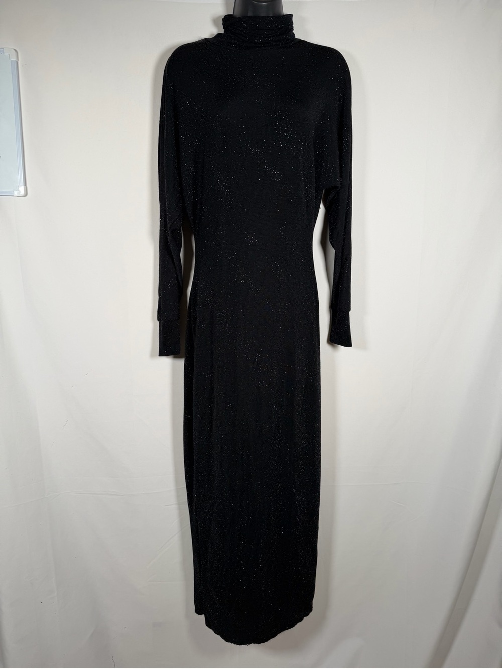 Vintage 90s Y2K Newport News Black Sparkle Turtleneck Maxi Dress Whimsigoth Goth